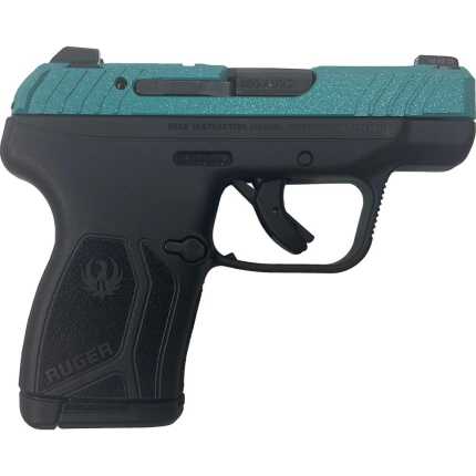 Teal Ruger LC9s 9mm compact handgun isolated on white