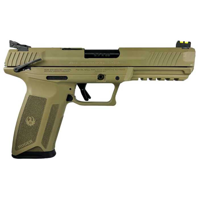 Olive green Ruger pistol with mounted sights