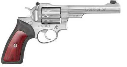 Silver Ruger GP100 revolver with wooden grip