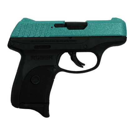 Teal slide Ruger handgun isolated on white