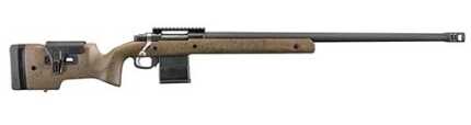 Precision bolt-action rifle with scope and tan stock