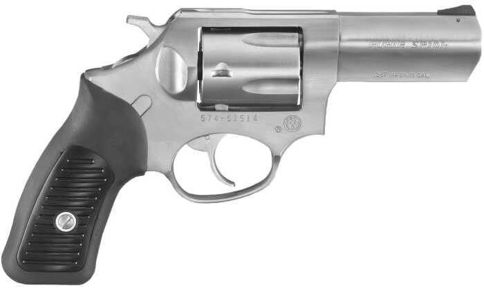 Stainless steel .357 Magnum revolver on white background