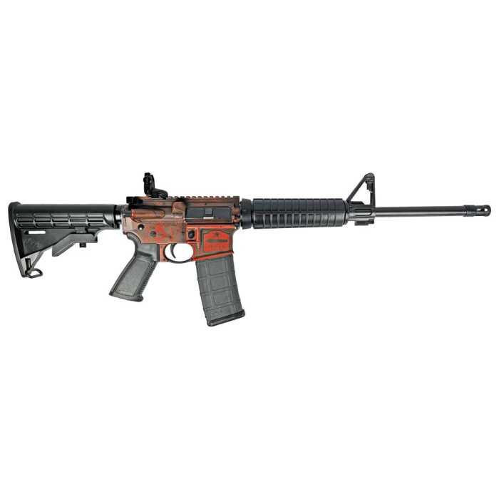 Rust-colored AR-15 rifle with attached magazine