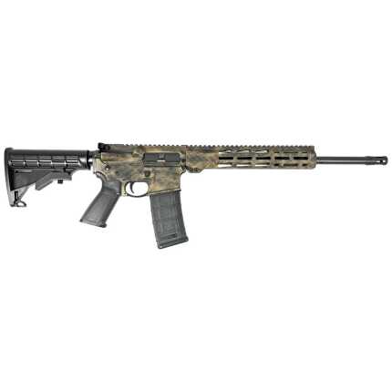 Camouflage pattern AR-style rifle with magazines