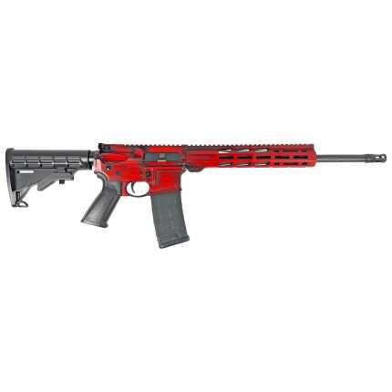 Red automatic rifle on white background