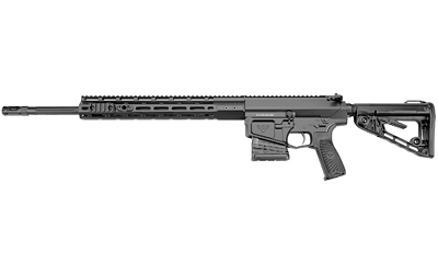 Black modern tactical rifle on white background