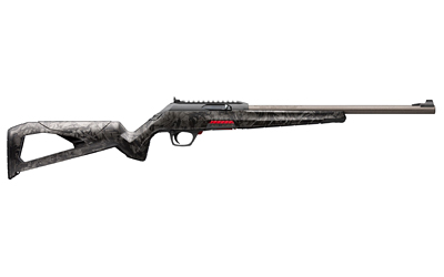 Camouflage hunting rifle with scope on white background