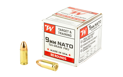 9mm NATO ammunition box with loose bullet