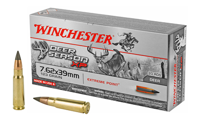 Winchester Deer Season ammo box with 7.62x39mm cartridges