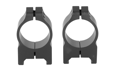 Two black metal scope mounting rings isolated on white