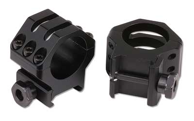 Two black metal scope mounting rings