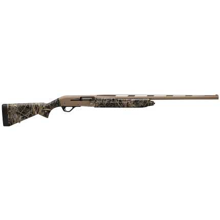 Camouflaged hunting shotgun on white background