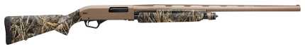 Camouflaged shotgun with tan barrel and stock