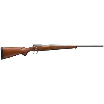 Side view of classic wooden bolt-action rifle