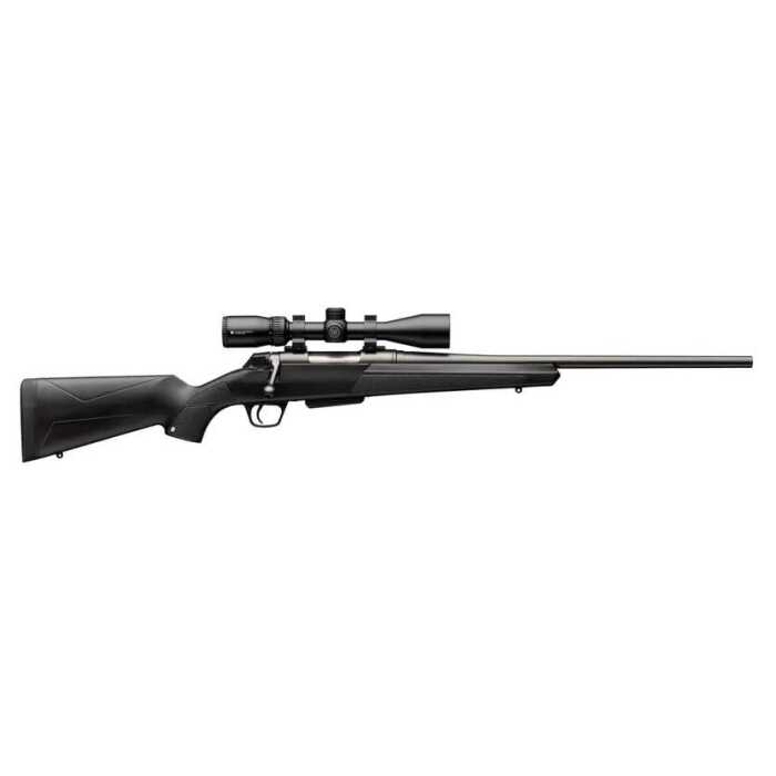 Black hunting rifle with scope isolated on white