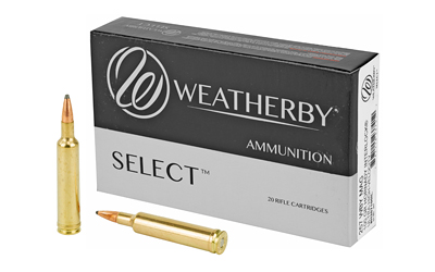 Weatherby Select ammunition box with two rifle cartridges