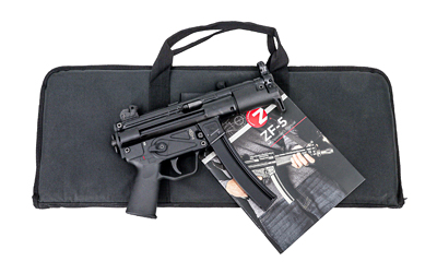 Submachine gun with magazine on black carrying case