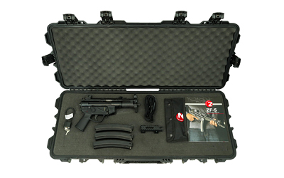 Handgun and accessories in protective foam-lined case