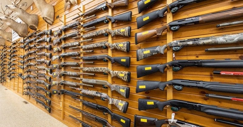 A responsible gun owner selects firearms from a licensed dealer in a safe and secure environment