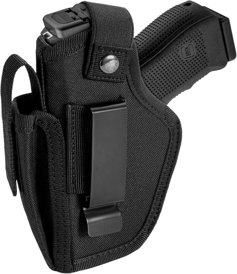 9mm semi-automatic pistol with concealed carry holster on table