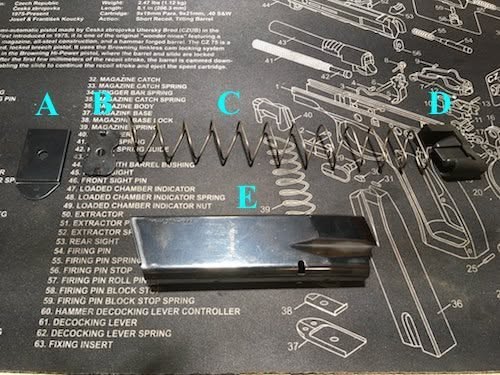 Person safely clearing a semi-automatic pistol with the slide locked back for inspection