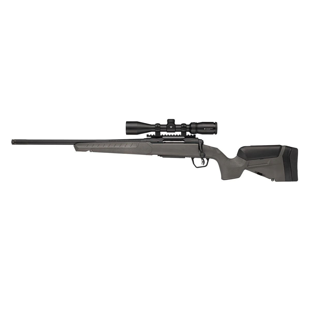 11356324863-primary Savage 110 Trail Blazer LH XP right-side view with dark gray stock, scope and fluted barrel