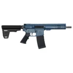 10 Ring GLFA 223 Wylde Braced Pistol, right-side view with blue finish, black brace and magazine