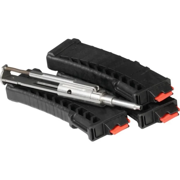 CMMG 22LR AR Conversion Kit Bravo, silver conversion unit with three black magazines
