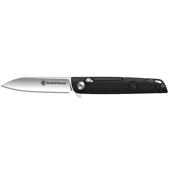 Battenfeld Knives Smith & Wesson KT 24/7 Crossbar Folder Knife, open side view, black handle