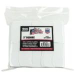 Pro-Shot 3 Inch Square Cotton Patches, front view of clear bag filled with white patches