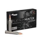 Sig Sauer Platinum Hunter Accubond rifle ammunition box with two cartridges in front
