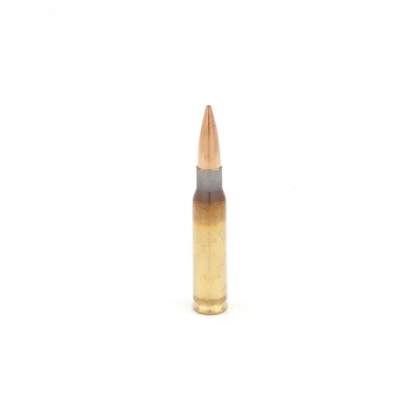 Berger Bullets 308 Winchester 185gr Juggernaut OTM cartridge upright with brass case and copper tip