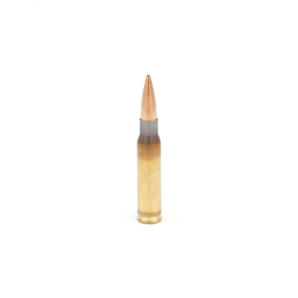308-winchester-185gr-juggernaut-otm-tactical-match-ammo-primary-1 Berger Bullets 308 Winchester 185gr Juggernaut OTM cartridge upright with brass case and copper tip