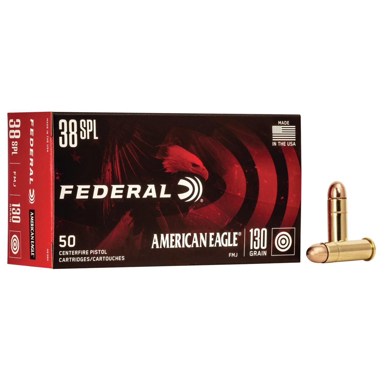 38-special-130-gr-fmj-handgun-ammo-primary Federal Cartridge Co. American Eagle Handgun Ammunition .38 Spl 130 gr. FMJ 890 fps 50/ct