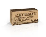 MagTech Handgun Ammunition brown Cowboy Action Loads box, angled front view
