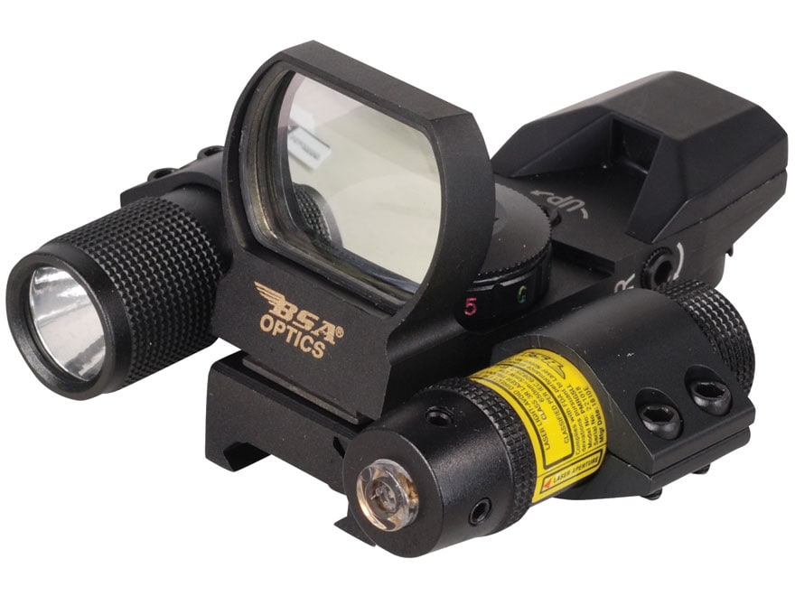 492714.jpg BSA Reflex Sight with Red Laser 33x24mm 4 Reticles Red QR Mount for Weaver/Picatinny