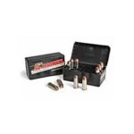 Magnum Research Handgun Ammunition .50 AE, black open box and loose cartridges, angled view