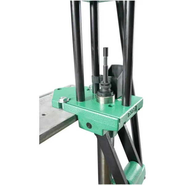 RCBS AmmoMaster .50 BMG Pack, angled view of green press assembly with black support rods