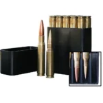 MTM 50 BMG Slip-Top black ammo box shown open with cartridges and cartridge insert