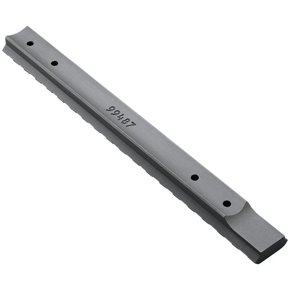 604544630848-primary-1 Weaver 1-Piece Extended Multi-Slot Picatinny Scope Base, grey, angled top view with mounting holes