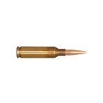Berger Target Rifle Ammunition, brass cartridge in side view with copper-coloured bullet