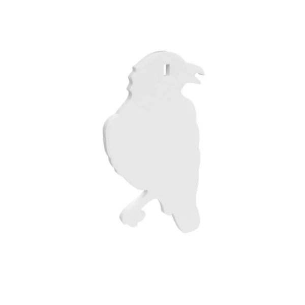 Birchwood Casey AR500 Steel Animal Silhouette Target, front view of white crow shape with one hole