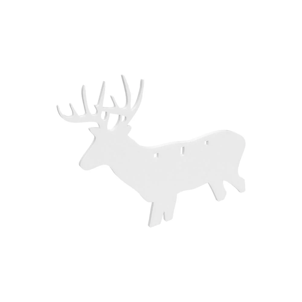 888151083024-primary Birchwood Casey AR500 Silhouette Plate Target, white deer-shaped plate with three holes
