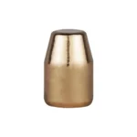 Berry's Superior Plated Bullets, brass-colored flat-point bullet in front view