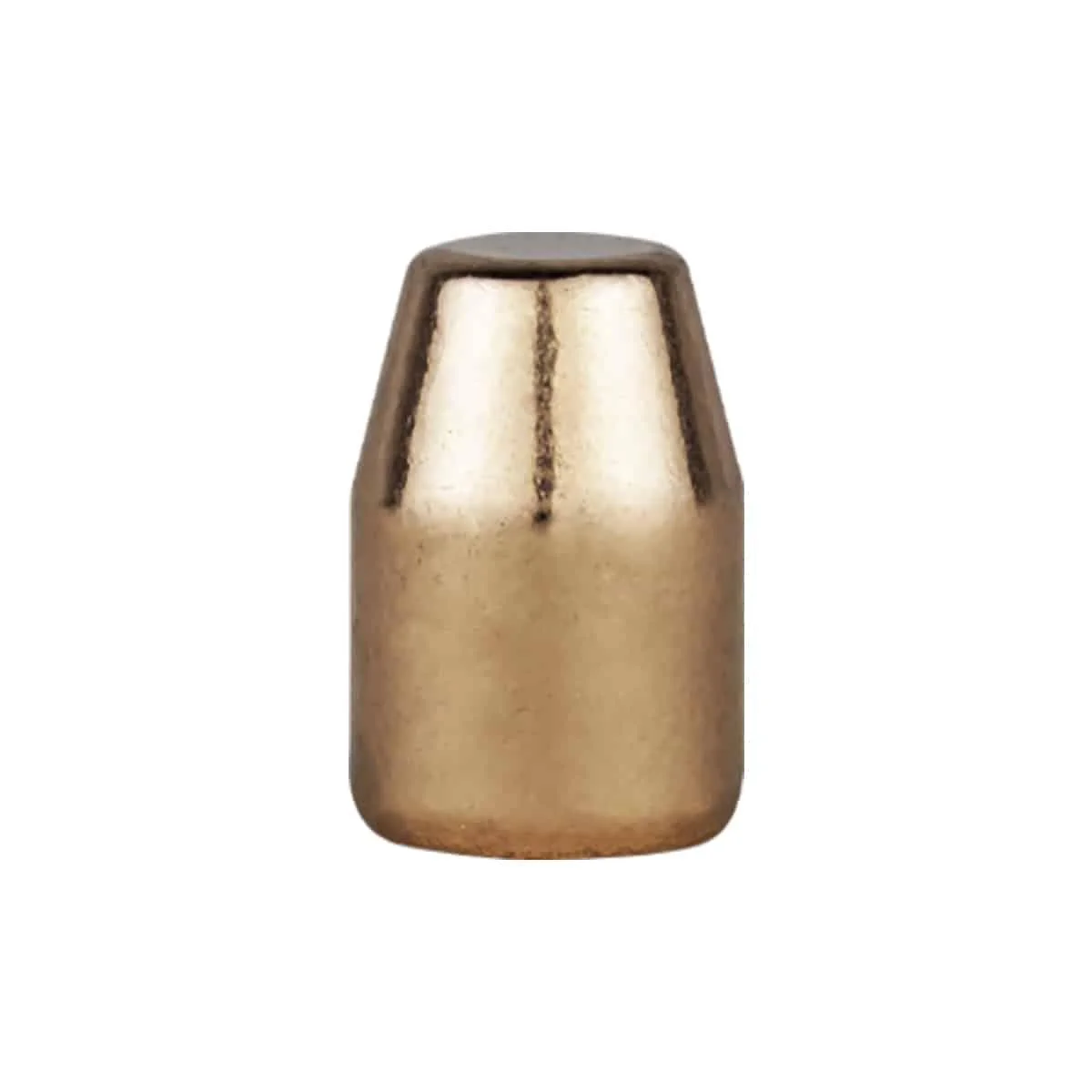 9mm-147gr-flat-point-plated-bullets-primary Berry's Superior Plated Bullets, brass-colored flat-point bullet in front view