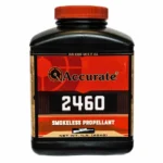Accurate 2460 Rifle Powder, black bottle with red cap and red and black front label