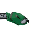 Konus Konusflash-5 headlamp, side view with green housing, black strap and clear lens