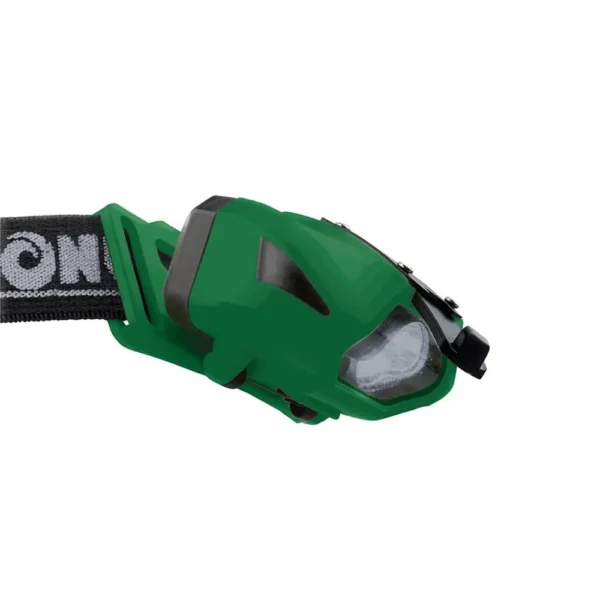Konus Konusflash-5 headlamp, side view with green housing, black strap and clear lens
