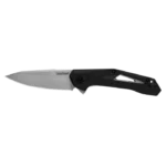 Kershaw Airlock Folding Knife, open side view with silver drop-point blade and black handle