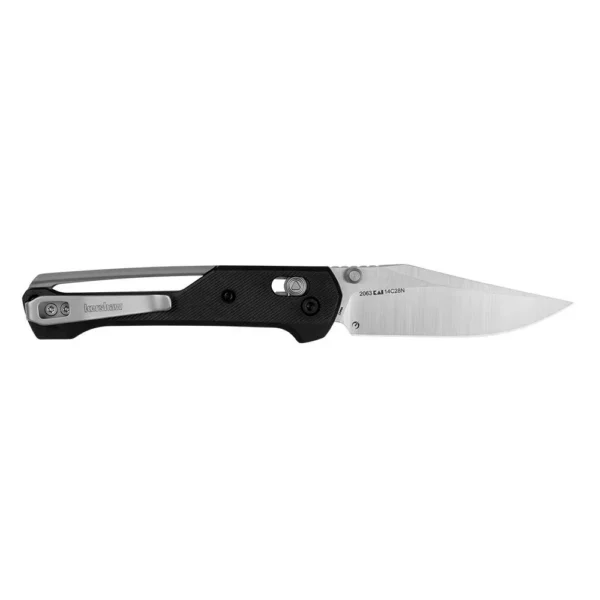 Kershaw Airspace Folding Knife, open right-side view with black handle, silver blade and pocket clip